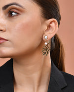 Thumbnail for VOJ Gold Plated Leaf Designed Earrings With Pearl