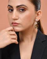 Thumbnail for VOJ Gold Plated Leaf Designed Earrings With Pearl