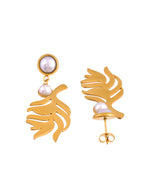 Thumbnail for VOJ Gold Plated Leaf Designed Earrings With Pearl