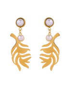 Thumbnail for VOJ Gold Plated Leaf Designed Earrings With Pearl