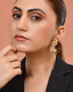 Thumbnail for VOJ Gold Toned Floral Design With Tassel Studs Earrings - Dista