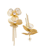 Thumbnail for VOJ Gold Toned Floral Design With Tassel Studs Earrings - Dista