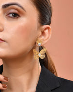 Thumbnail for VOJ Gold Toned Single Butterfly Design With Tassel Studs Earrings - Dista