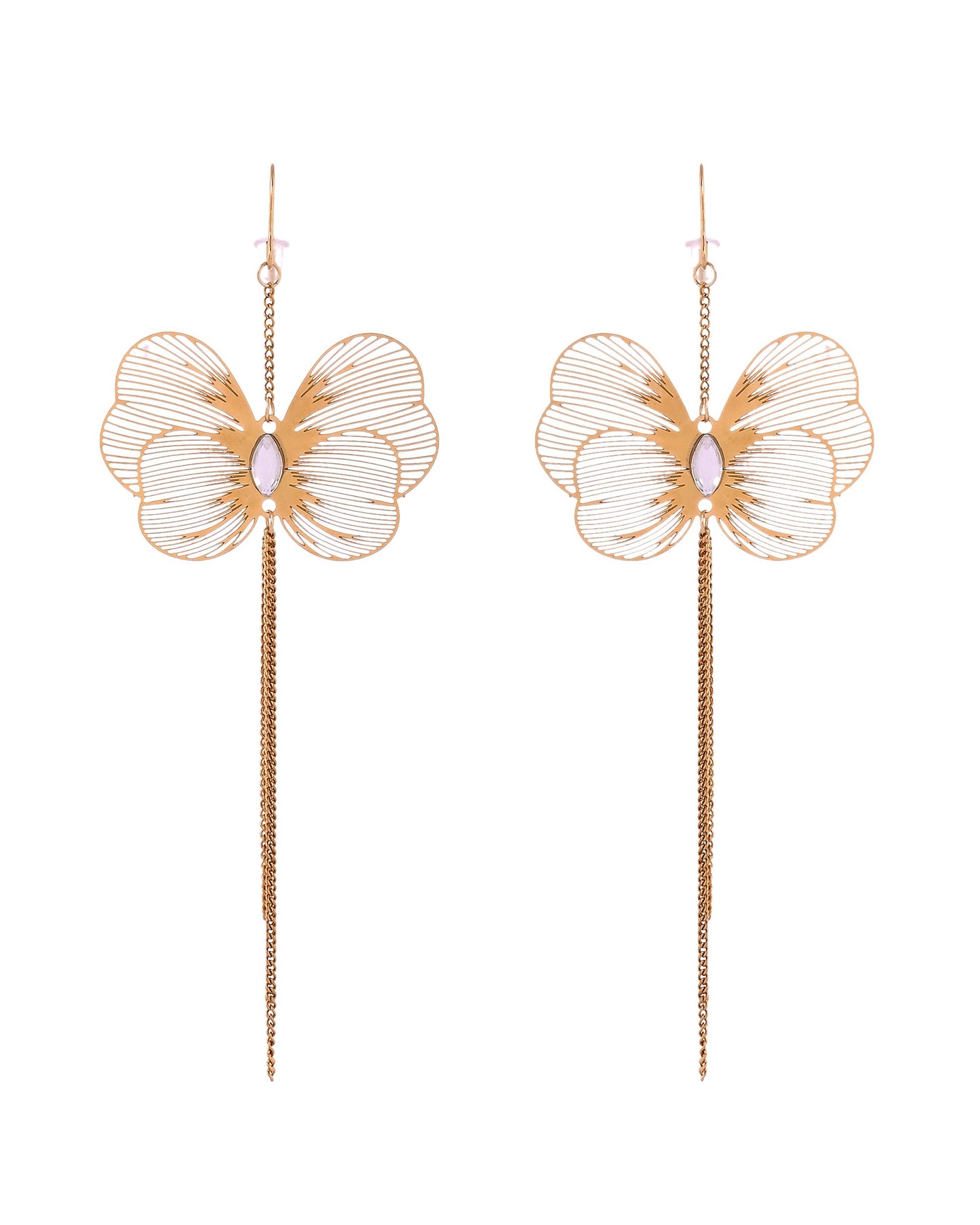 VOJ Gold Toned Single Butterfly Design With Tassel Drop Earrings - Dista