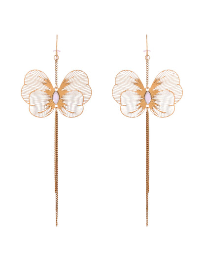 VOJ Gold Toned Single Butterfly Design With Tassel Drop Earrings - Dista