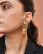 Thumbnail for VOJ Gold Toned Floral Designed Studs Earrings