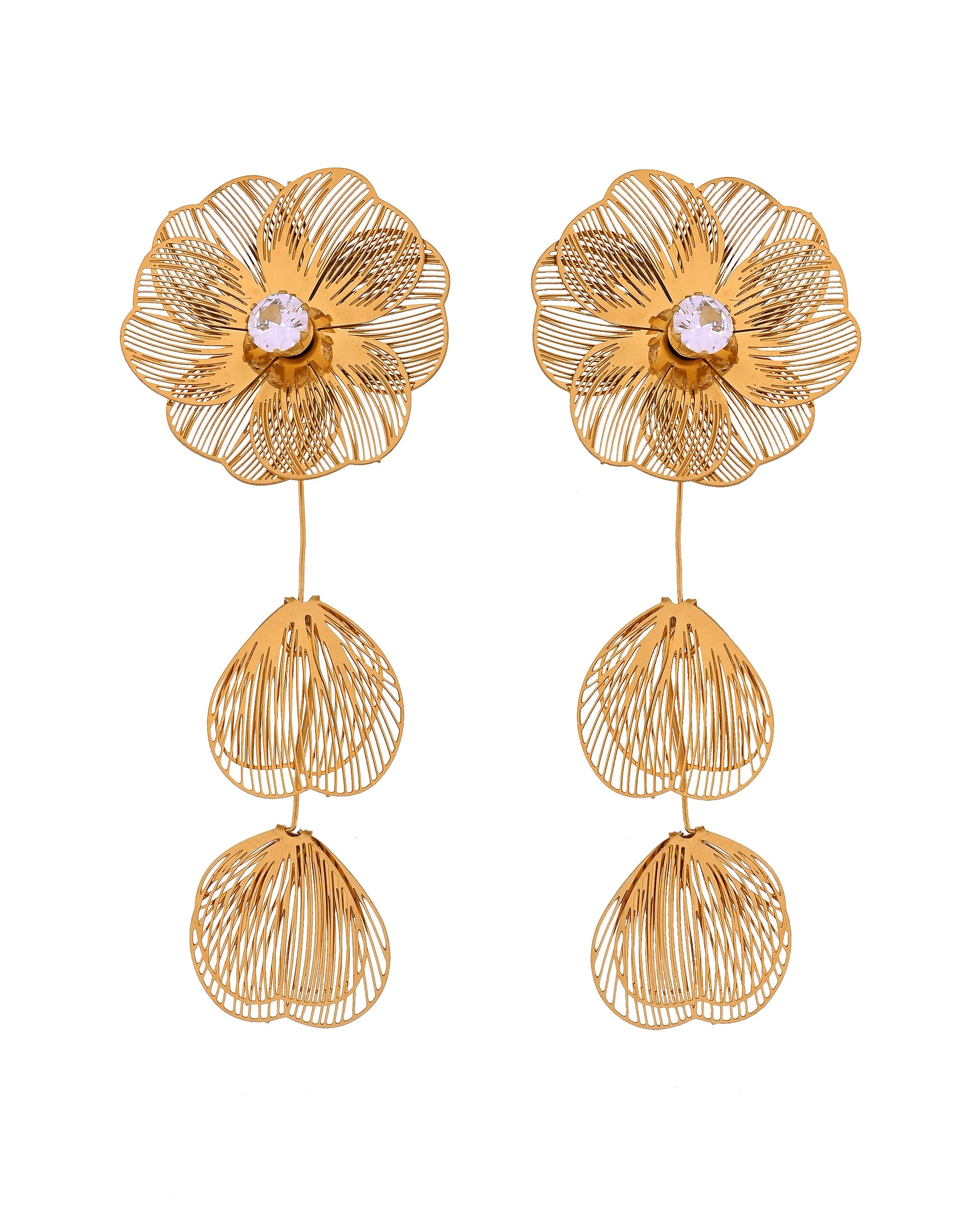 VOJ Gold Toned Floral Designed Studs Earrings