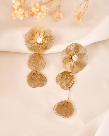 VOJ Gold Toned Floral Designed Studs Earrings - Dista