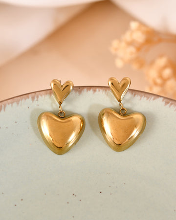 VOJ Gold Plated Heart Shaped Studs Earrings - Dista