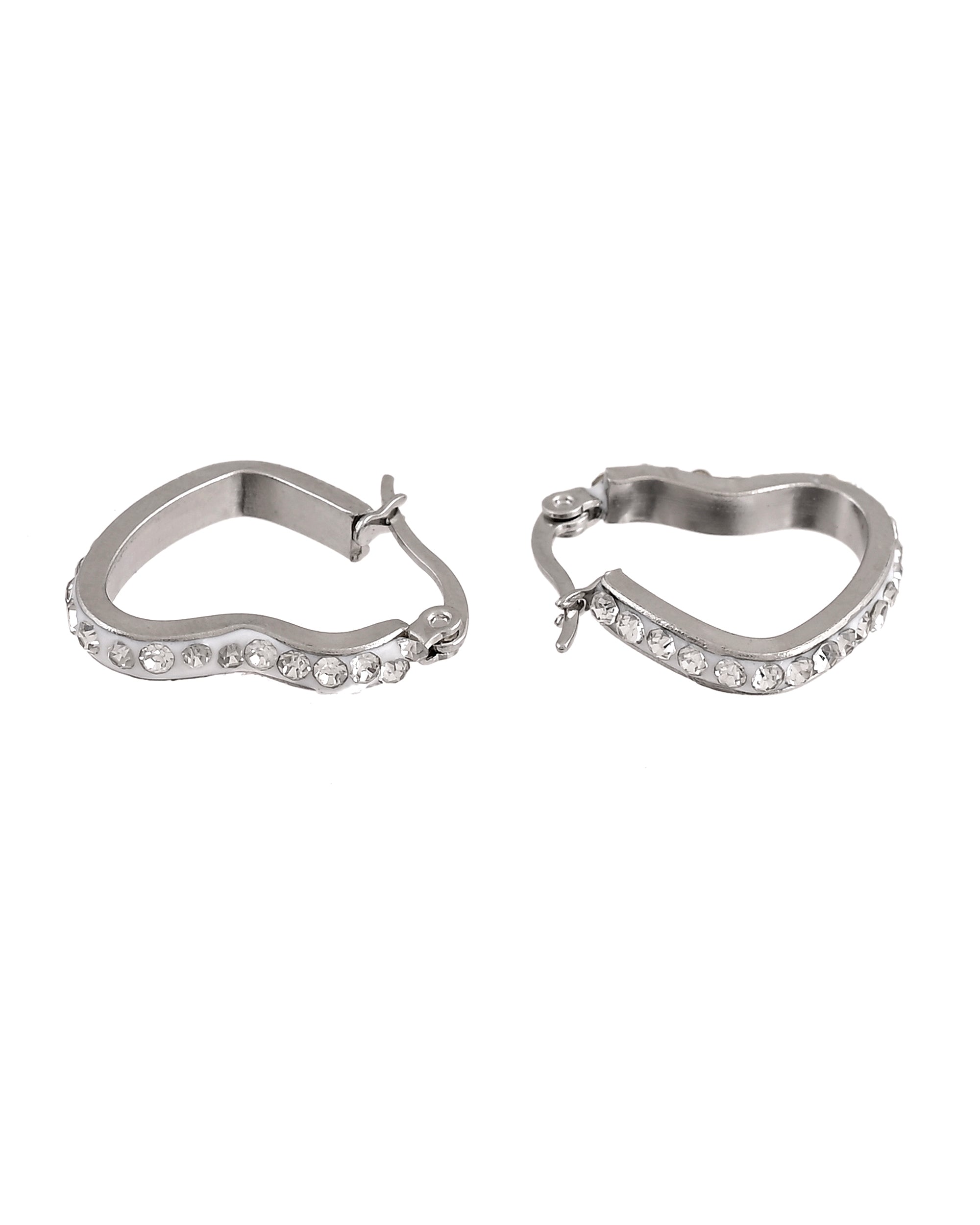 VOJ Silver Plated Heart Shaped Hoop Earrings - Dista