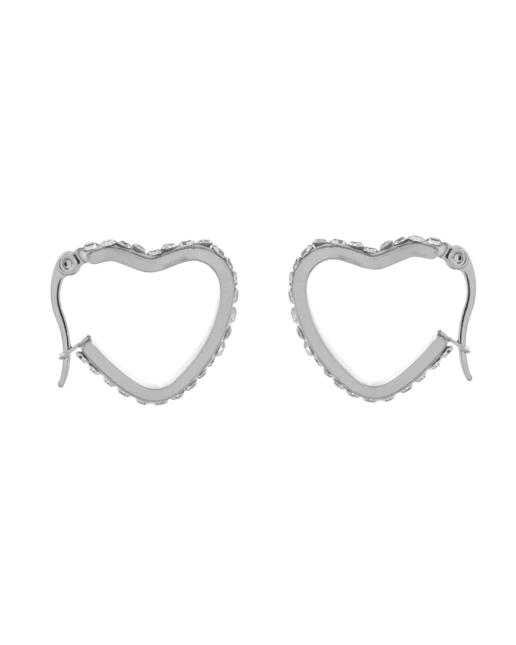 VOJ Silver Plated Heart Shaped Hoop Earrings - Dista