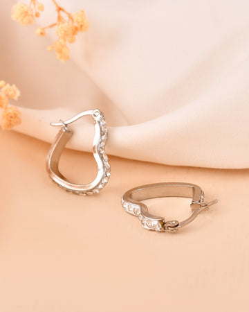 VOJ Silver Plated Heart Shaped Hoop Earrings - Dista