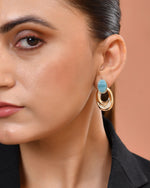 Thumbnail for VOJ Gold Plated Blue Stone Studded Oval Shaped Earrings - Dista