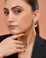 Thumbnail for VOJ Gold Plated Blue Stone Studded Oval Shaped Earrings - Dista