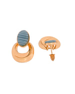 Thumbnail for VOJ Gold Plated Blue Stone Studded Oval Shaped Earrings - Dista