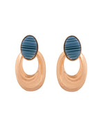 Thumbnail for VOJ Gold Plated Blue Stone Studded Oval Shaped Earrings - Dista