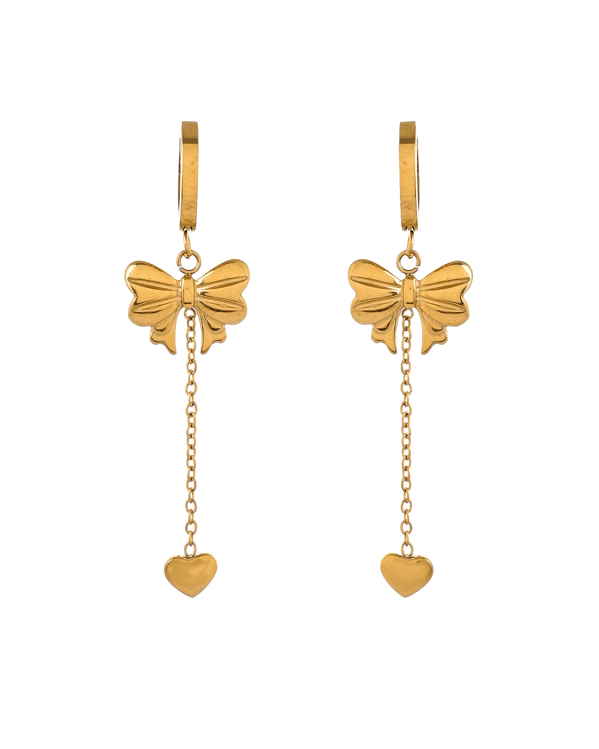 VOJ Gold Plated Bow Designed Hoop Drop Earrings