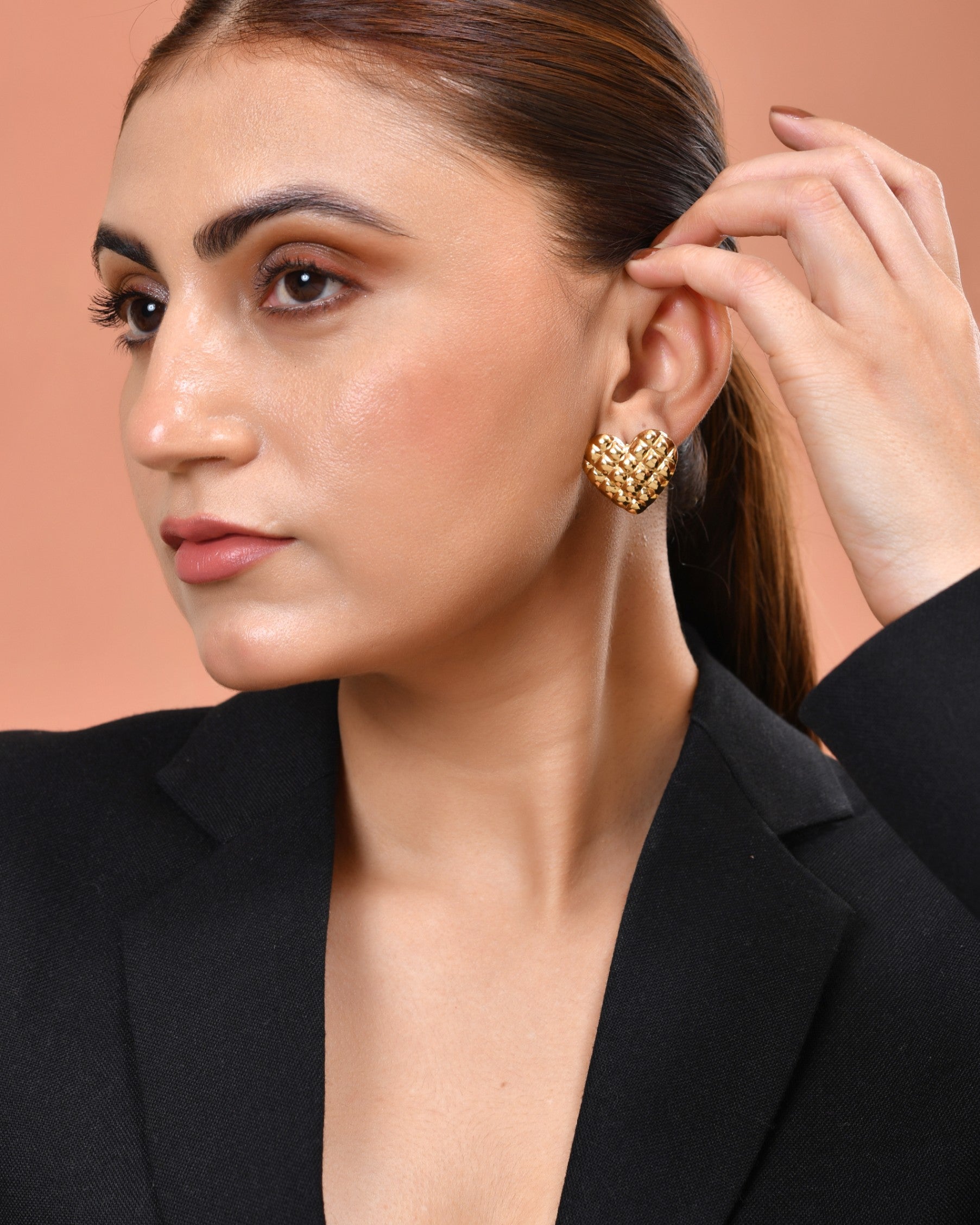 VOJ Gold Plated Heart Designed Studs Earrings - Dista