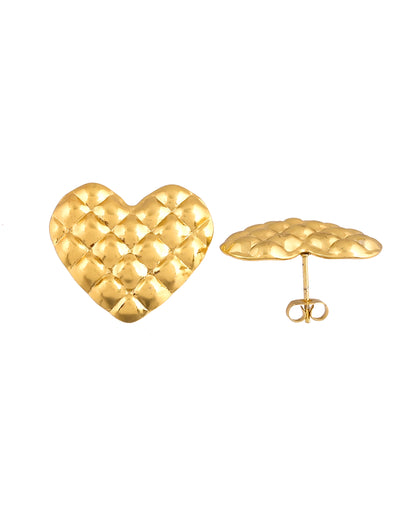 VOJ Gold Plated Heart Designed Studs Earrings - Dista