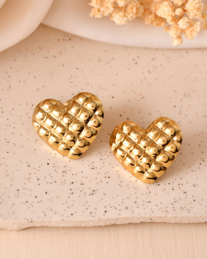 VOJ Gold Plated Heart Designed Studs Earrings - Dista