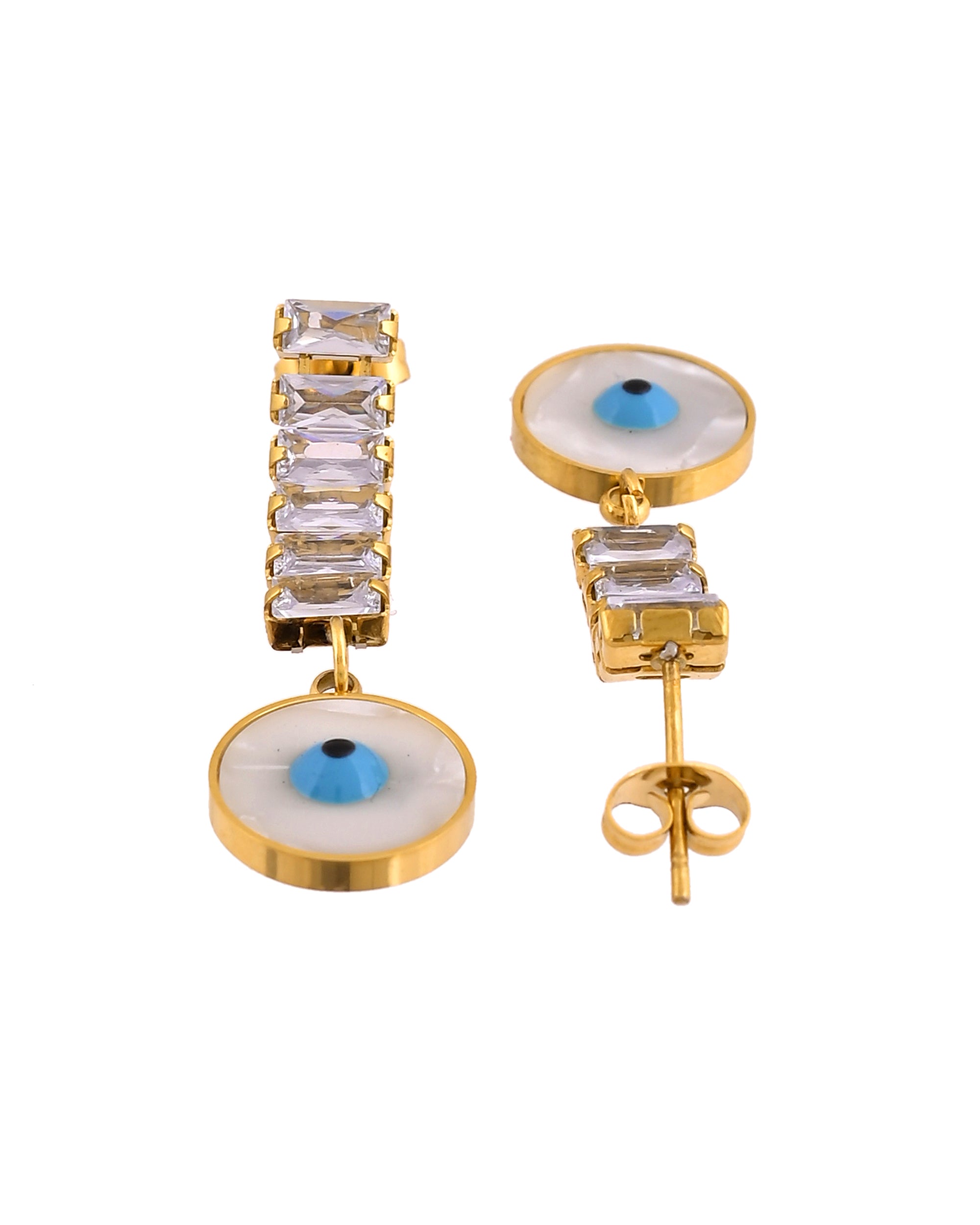 VOJ Gold Plated Stone Studded Evil Eye Drop Earrings - Dista