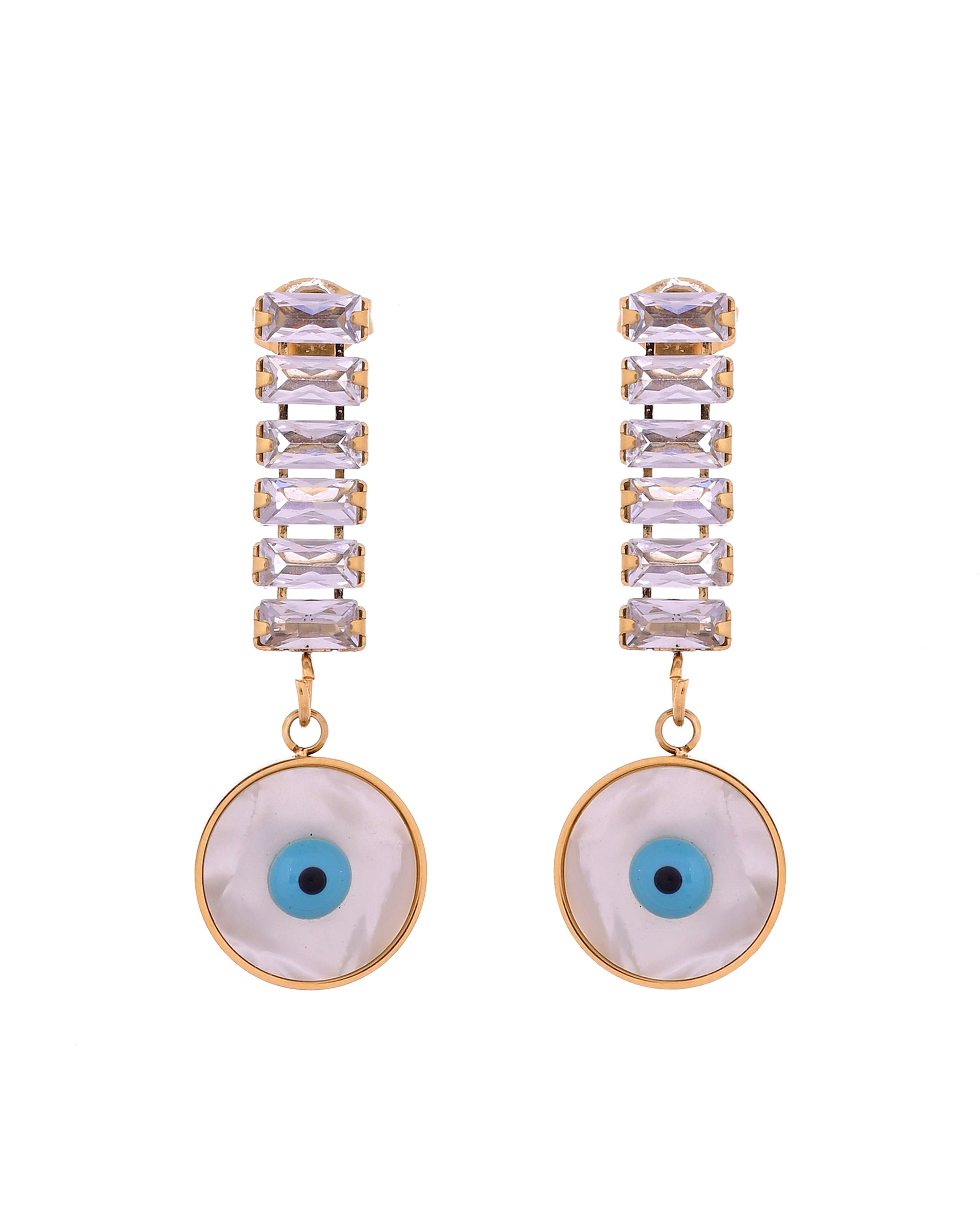 VOJ Gold Plated Stone Studded Evil Eye Drop Earrings - Dista