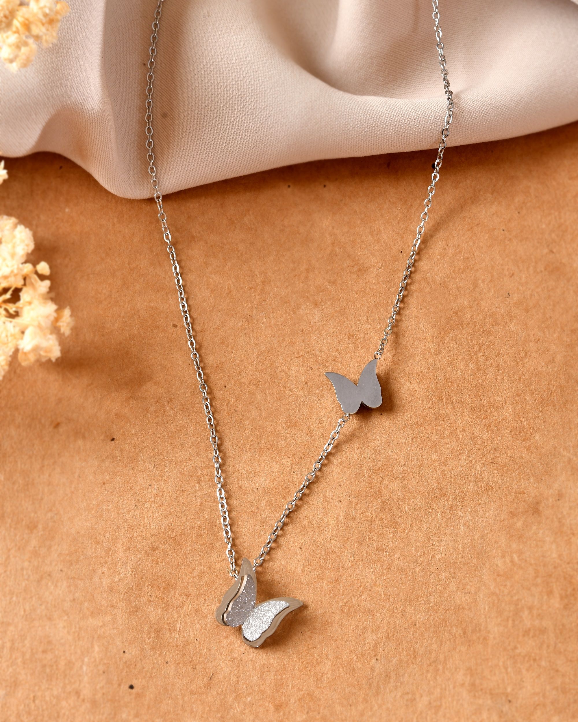 VOJ Silver Plated Butterfly Chain