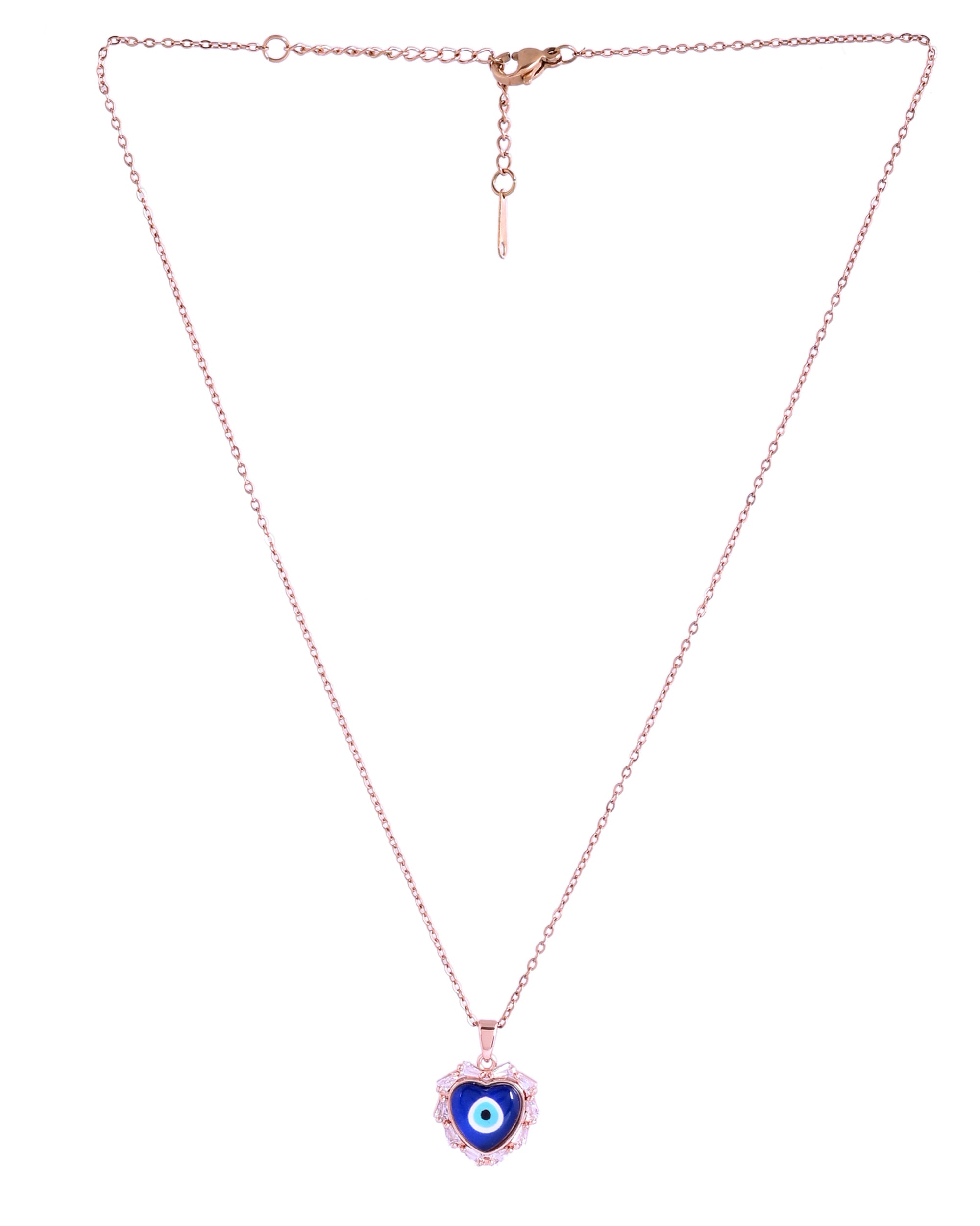 VOJ Rose Gold Plated Heart Shaped Evil Eye Pendant With Chain - Dista