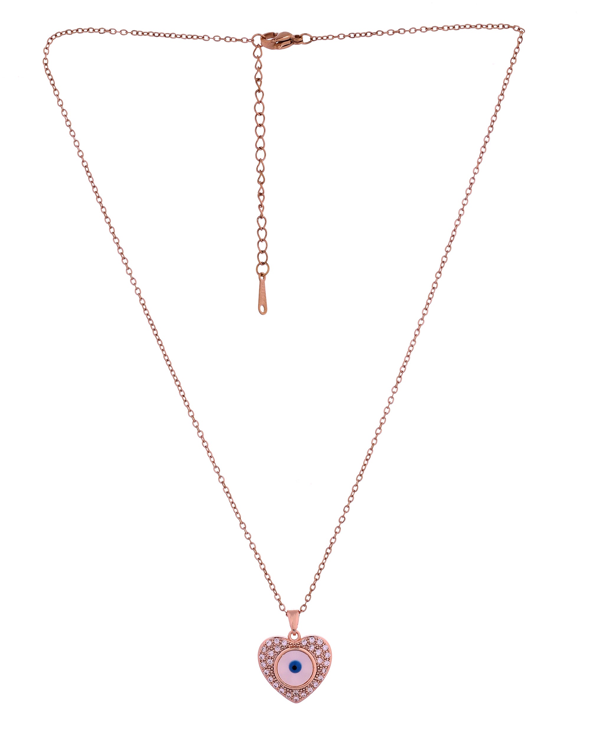 VOJ Gold Plated Heart Shaped Ad Stone Studded Evil Eye Pendant With Chain - Dista