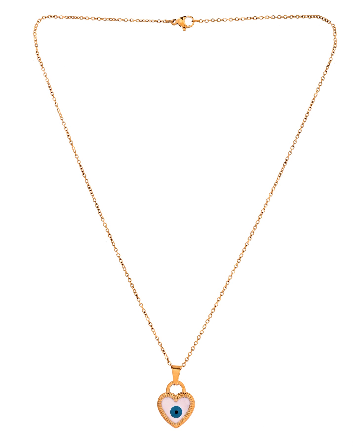 VOJ Gold Plated Heart Shaped Evil Eye Pendant With Chain - Dista