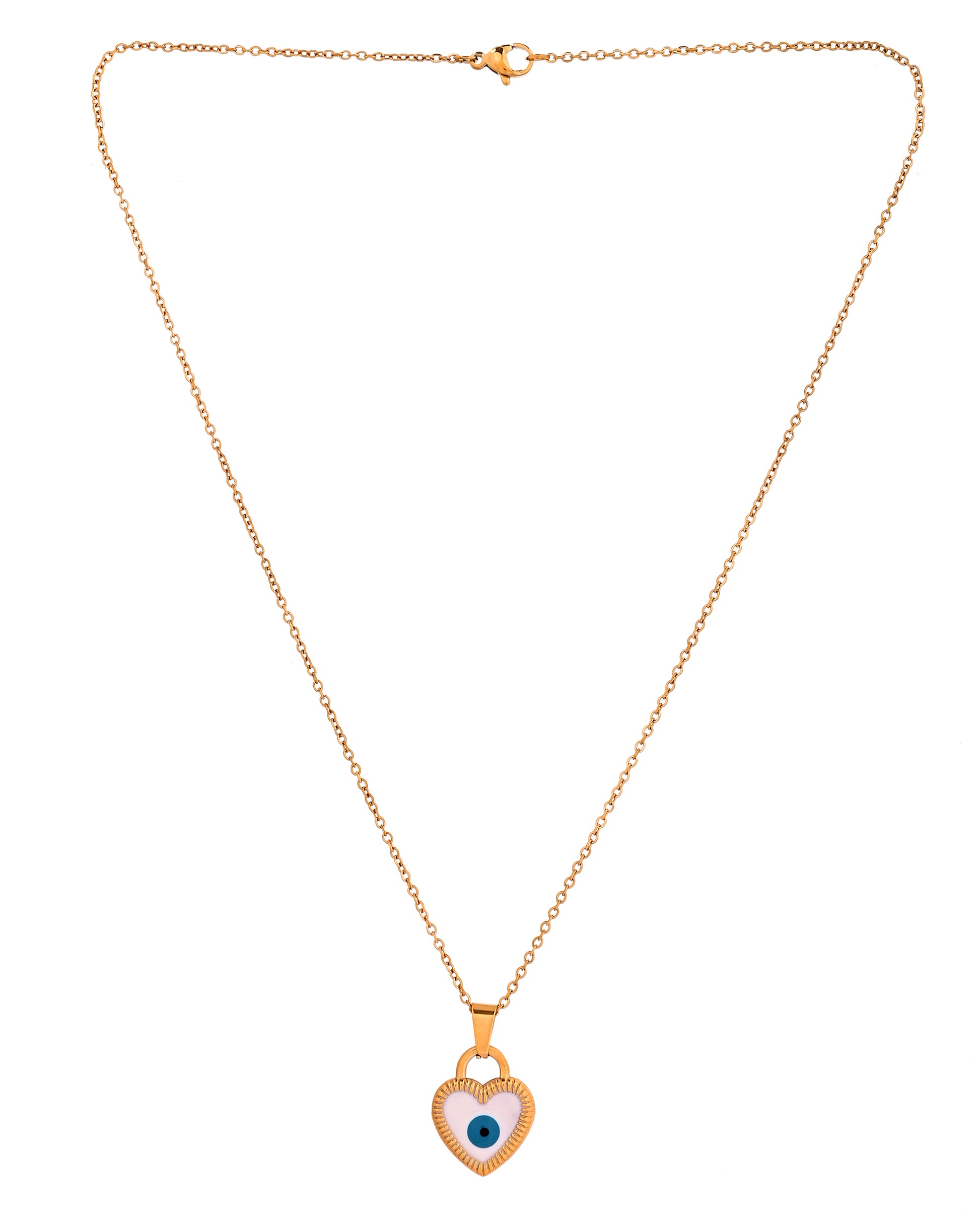 VOJ Gold Plated Heart Shaped Evil Eye Pendant With Chain - Dista
