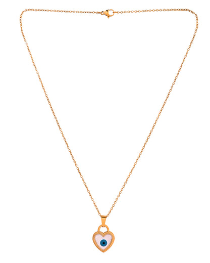 VOJ Gold Plated Heart Shaped Evil Eye Pendant With Chain - Dista