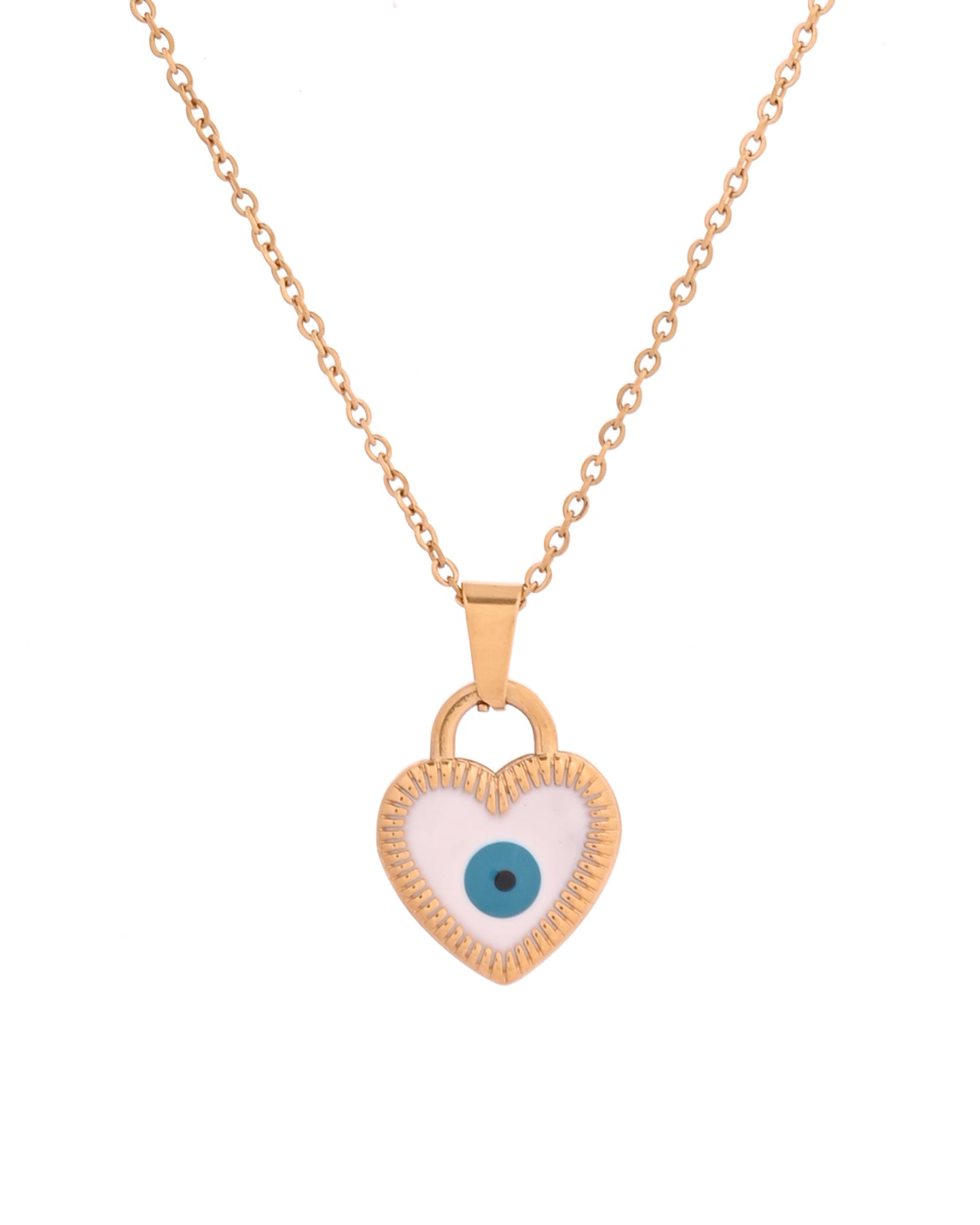 VOJ Gold Plated Heart Shaped Evil Eye Pendant With Chain - Dista