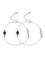 Thumbnail for VOJ Set Of 2 Silver Plated Evil Eye Beads Anklet - Dista