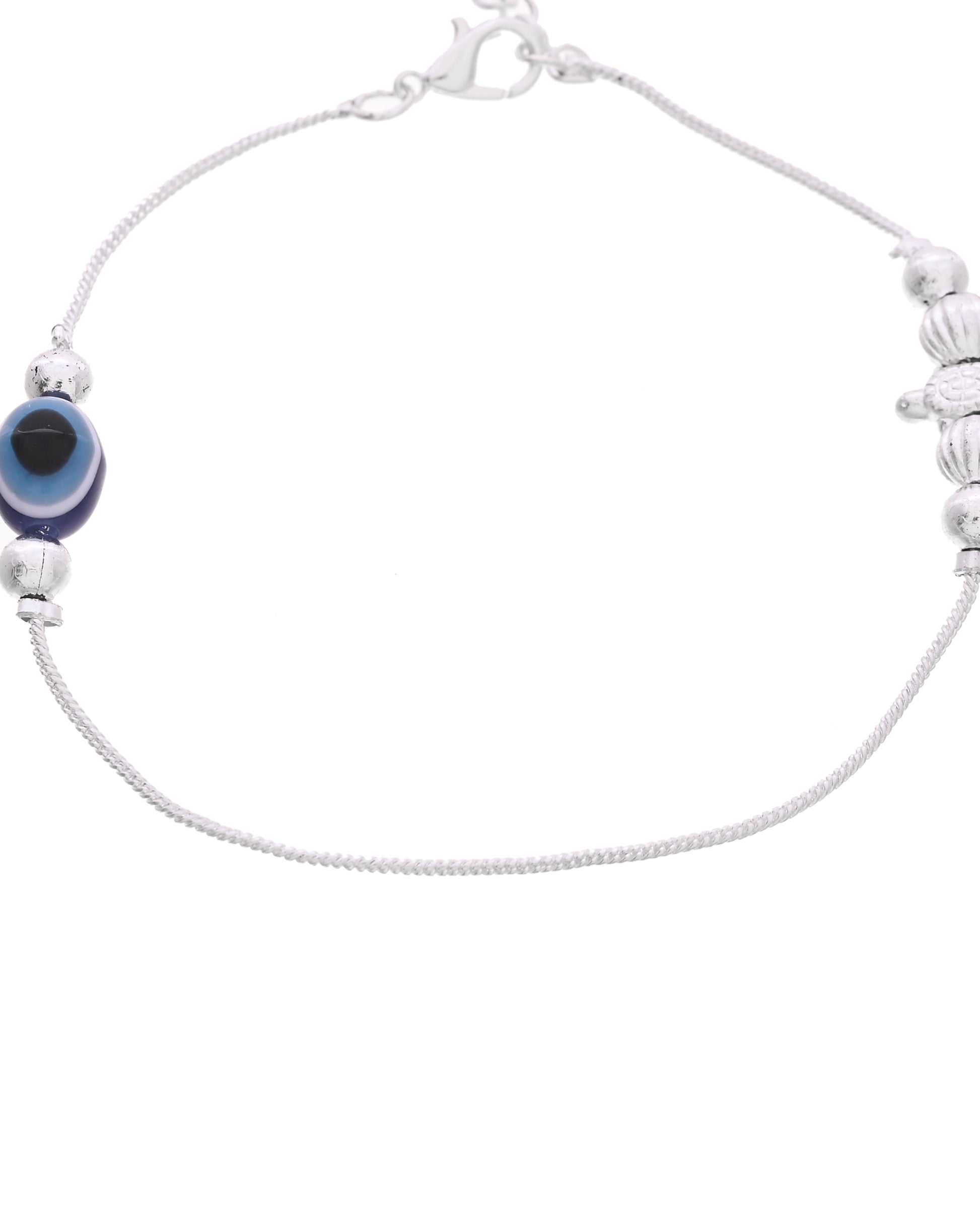 VOJ Set Of 2 Silver Plated Evil Eye Beads Anklet - Dista