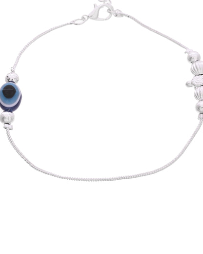 VOJ Set Of 2 Silver Plated Evil Eye Beads Anklet - Dista