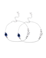 Thumbnail for VOJ Set Of 2 Silver Plated Evil Eye Beads Anklet - Dista