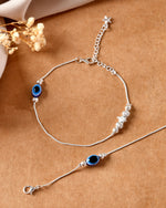 Thumbnail for VOJ Set Of 2 Silver Plated Evil Eye Beads Anklet - Dista
