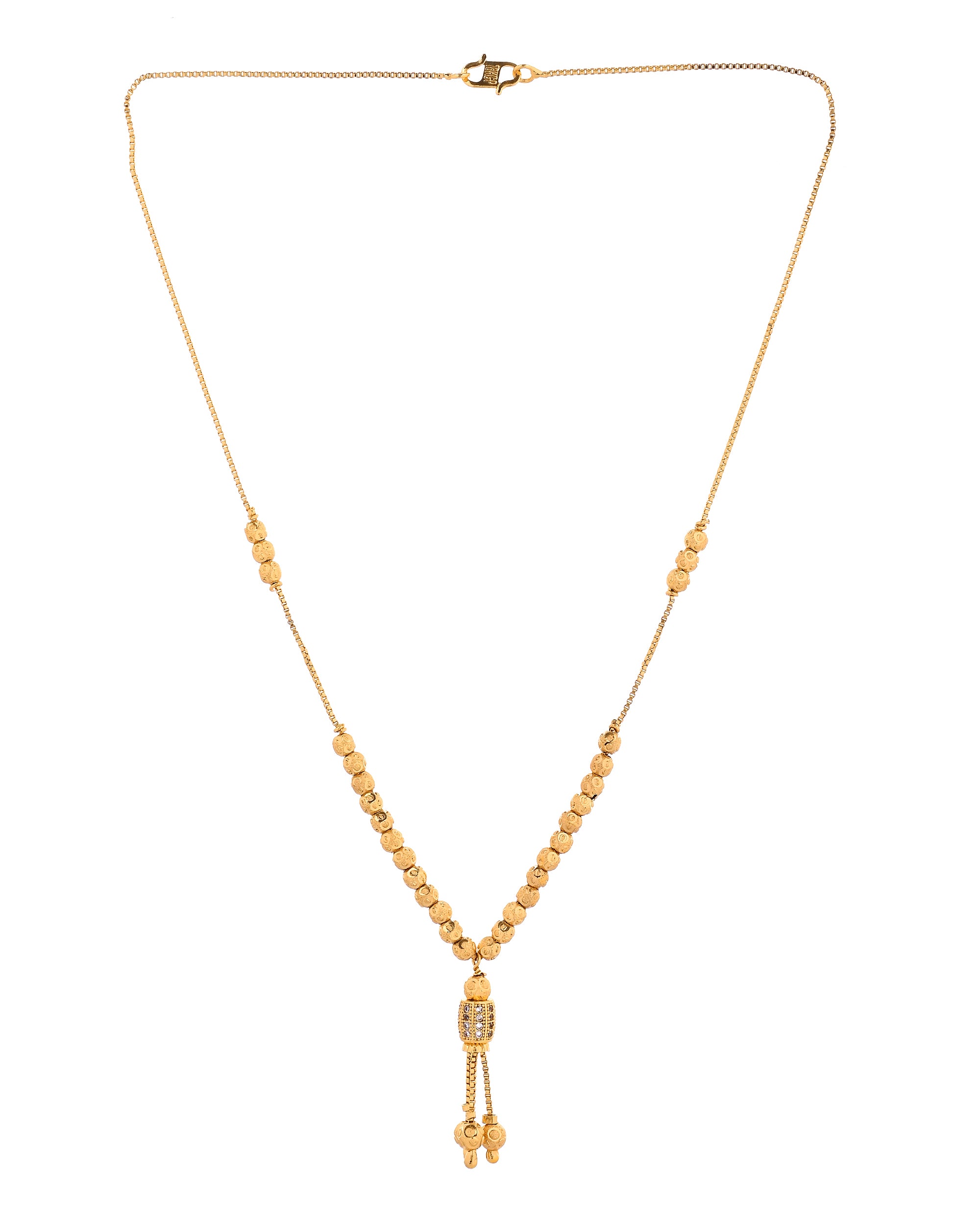 VOJ Gold Plated Stone Studded Cylindrical Shaped Chain For Women - Dista