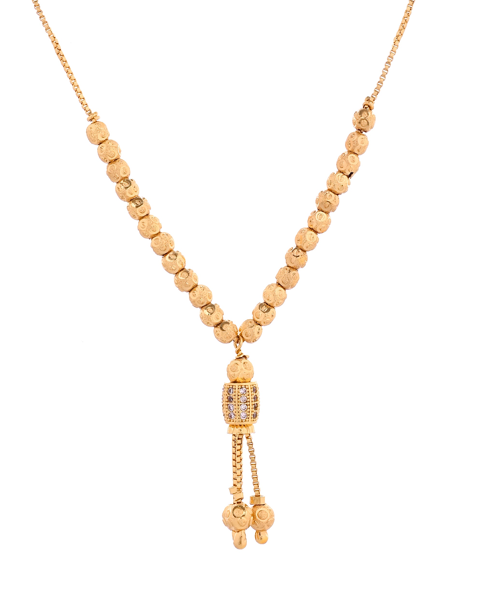VOJ Gold Plated Stone Studded Cylindrical Shaped Chain For Women - Dista