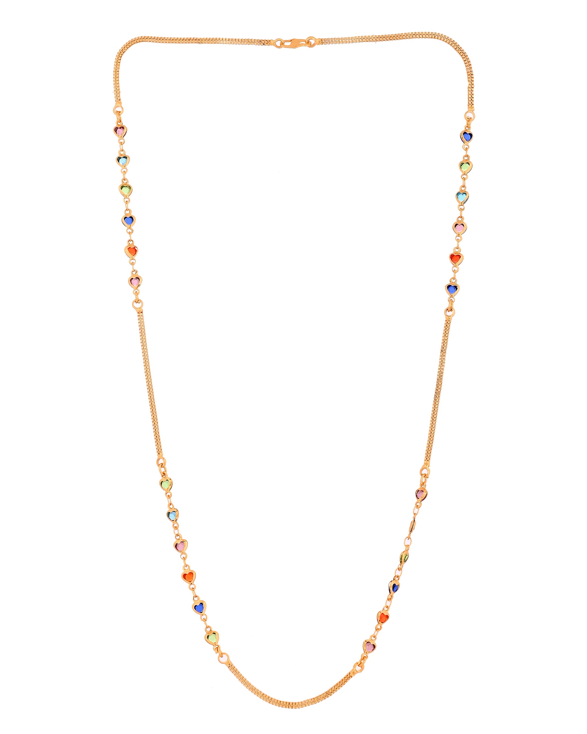 VOJ Gold Plated Multi Color Heart Chain For Women - Dista
