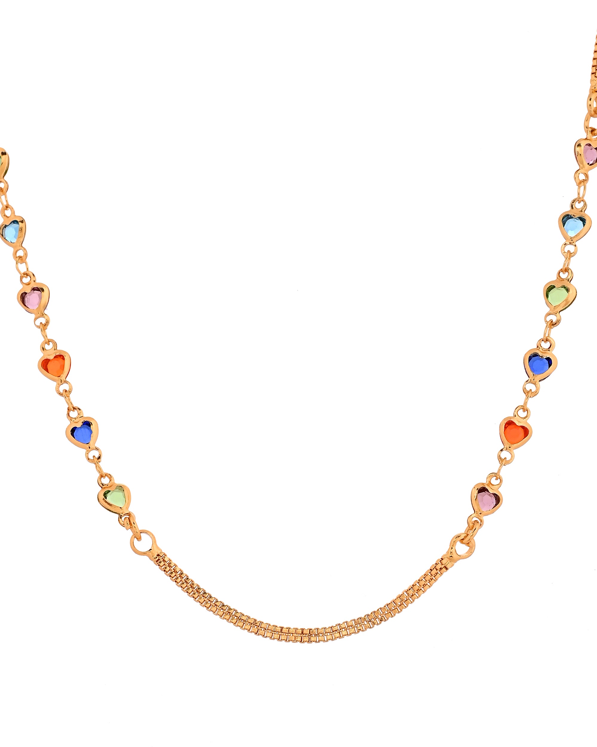 VOJ Gold Plated Multi Color Heart Chain For Women - Dista