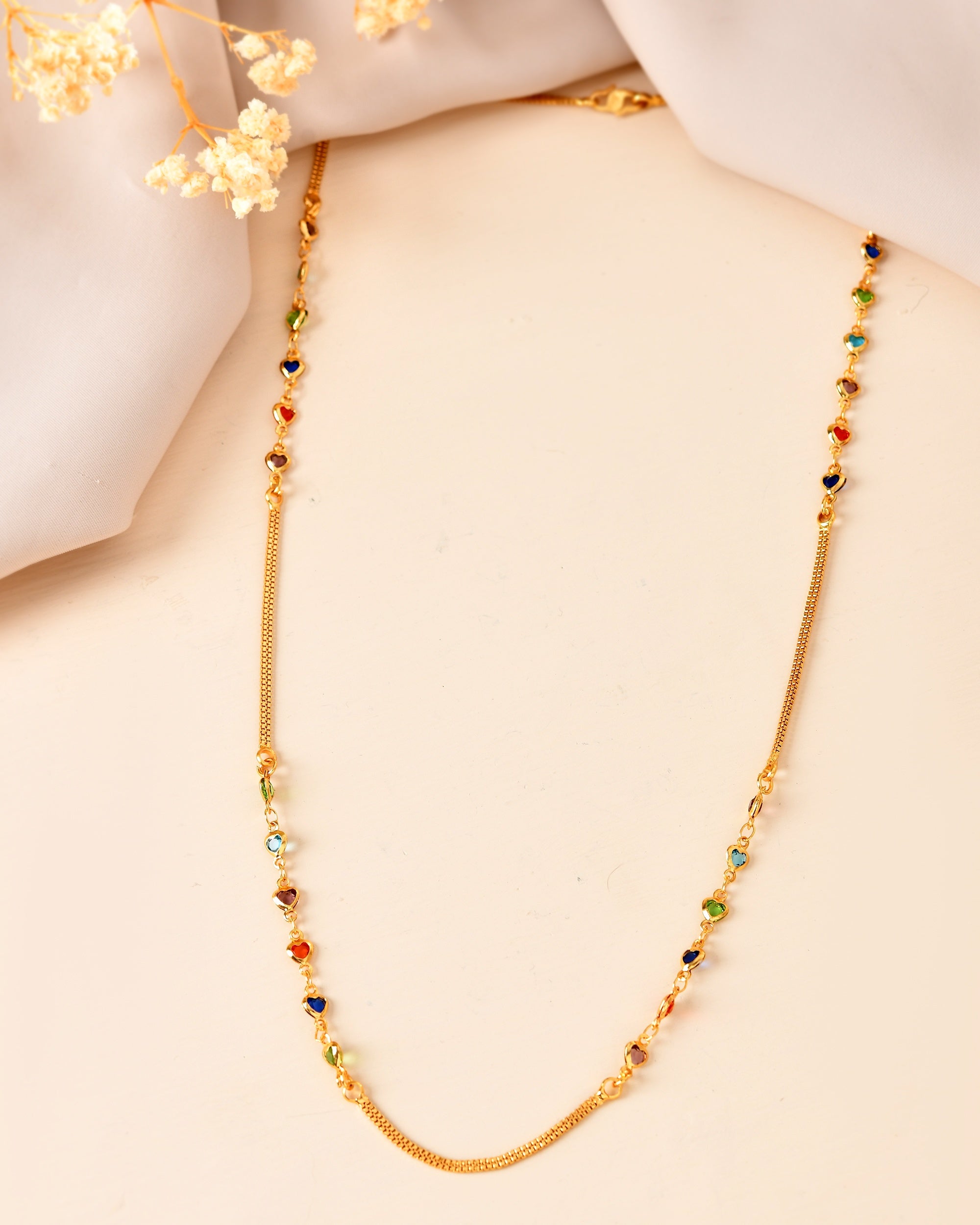 VOJ Gold Plated Multi Color Heart Chain For Women - Dista