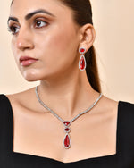 Thumbnail for VOJ Silver-Plated Ad & Ruby Red Cubic Zirconia Studded Jewellery Set - Dista