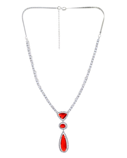 VOJ Silver-Plated Ad & Ruby Red Cubic Zirconia Studded Jewellery Set - Dista