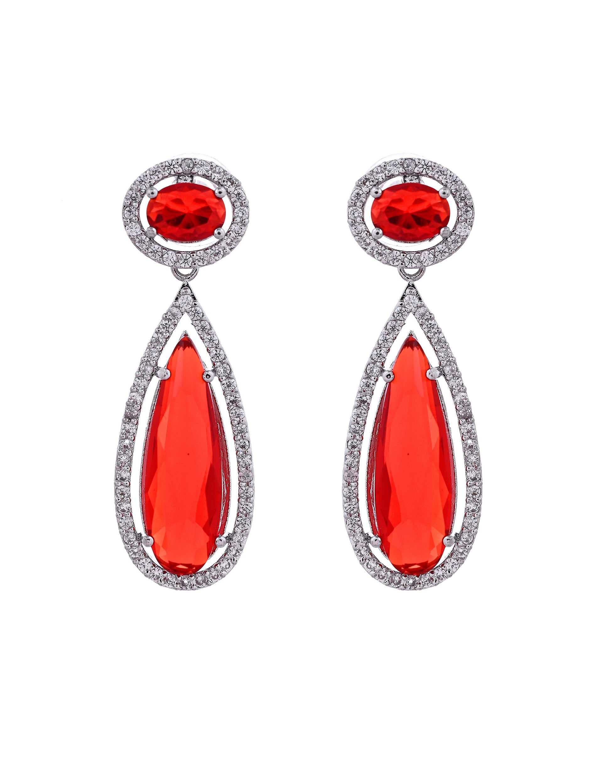 VOJ Silver-Plated Ad & Ruby Red Cubic Zirconia Studded Jewellery Set - Dista