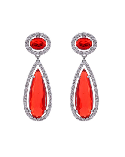VOJ Silver-Plated Ad & Ruby Red Cubic Zirconia Studded Jewellery Set - Dista