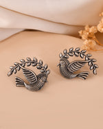 Thumbnail for VOJ Silver Plated Bird Designed Oxidized Studs Earrings
