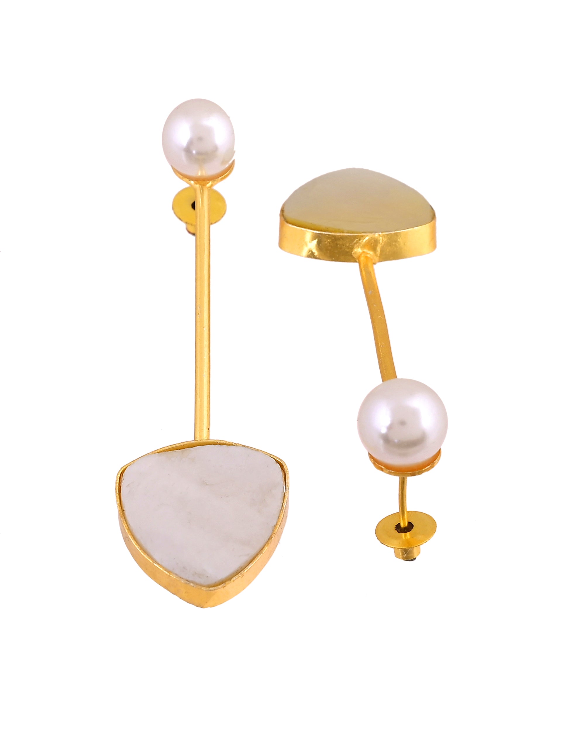 VOJ Gold Plated Stone With Pearl Long Studs Earrings - Dista
