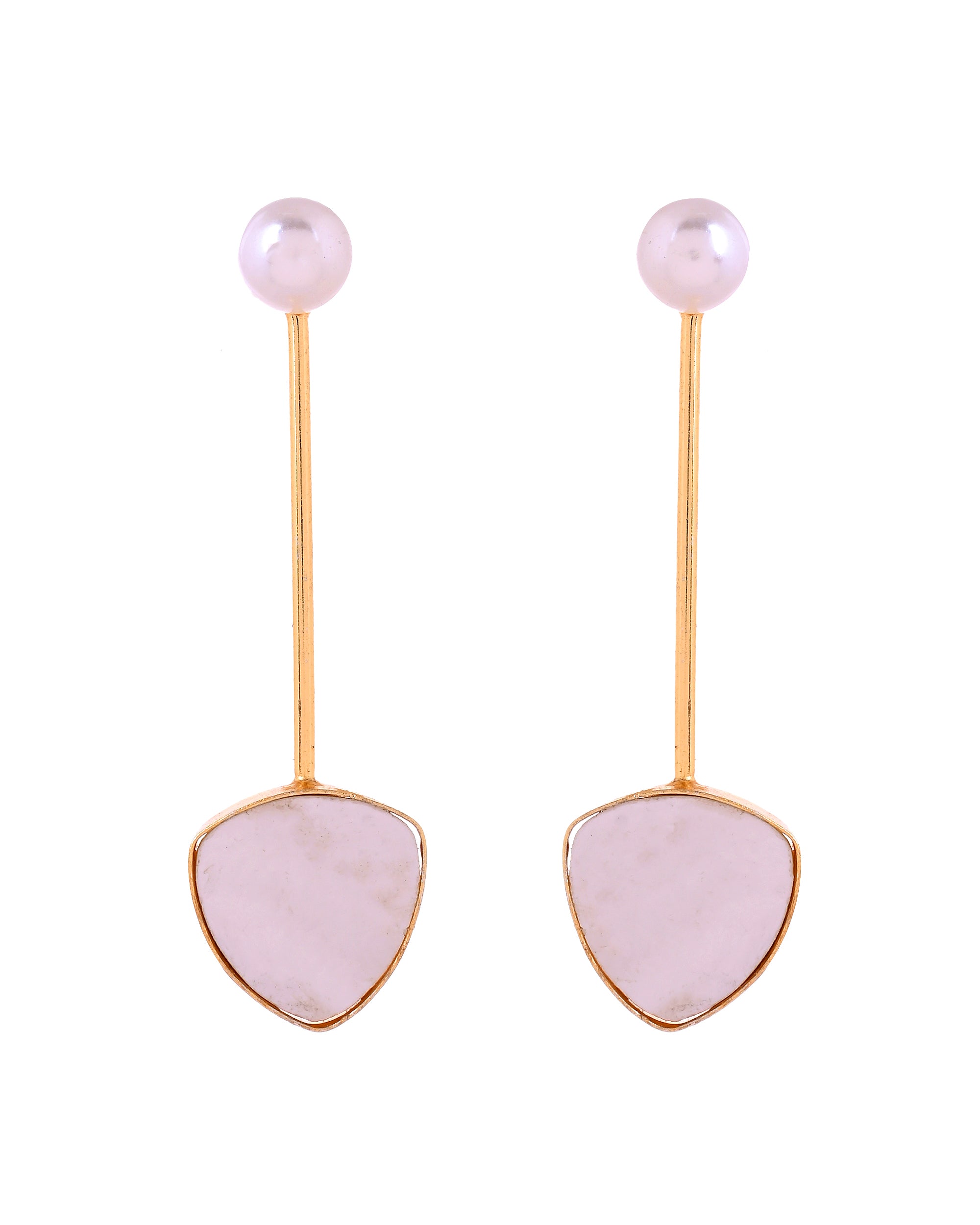 VOJ Gold Plated Stone With Pearl Long Studs Earrings - Dista